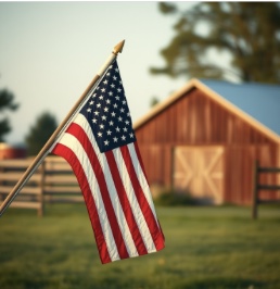 Farm lodging area with American flag